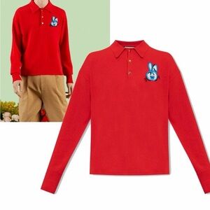 GUCCI SWEATER MENS YEAR OF THE RABBIT POLO SHIRT RED WOOL sz M / MEDIUM